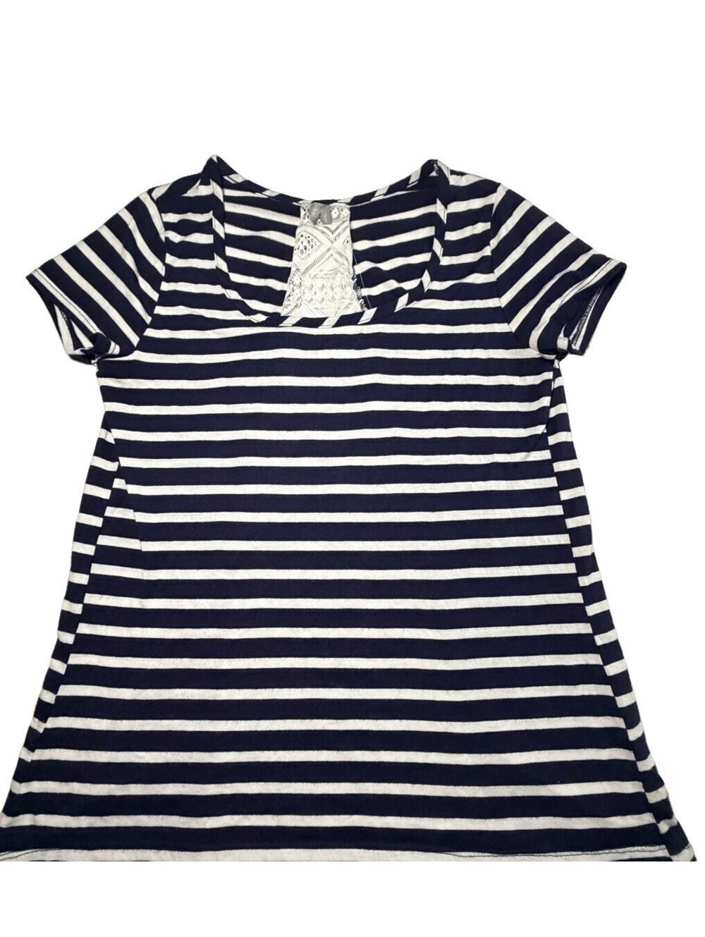 Women’s Vanity Navy Blue Striped Top With Lace Back - Size Small